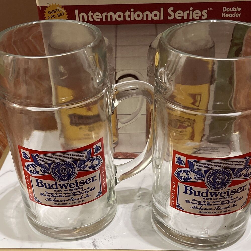 Budweiser International Series Double Header 2pc Beer Mug Set, Austria Rare